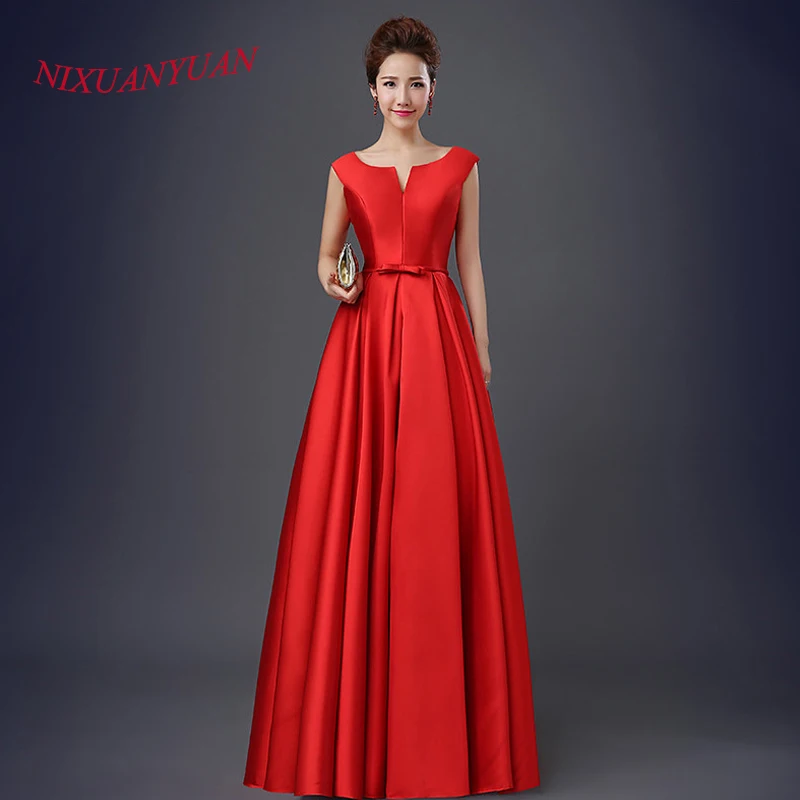 

Long Elegant Prom Dresses Red vestidos de fiesta Satin Evening Gowns Simple Wedding Party Dress For Women Cap Sleeves Custom