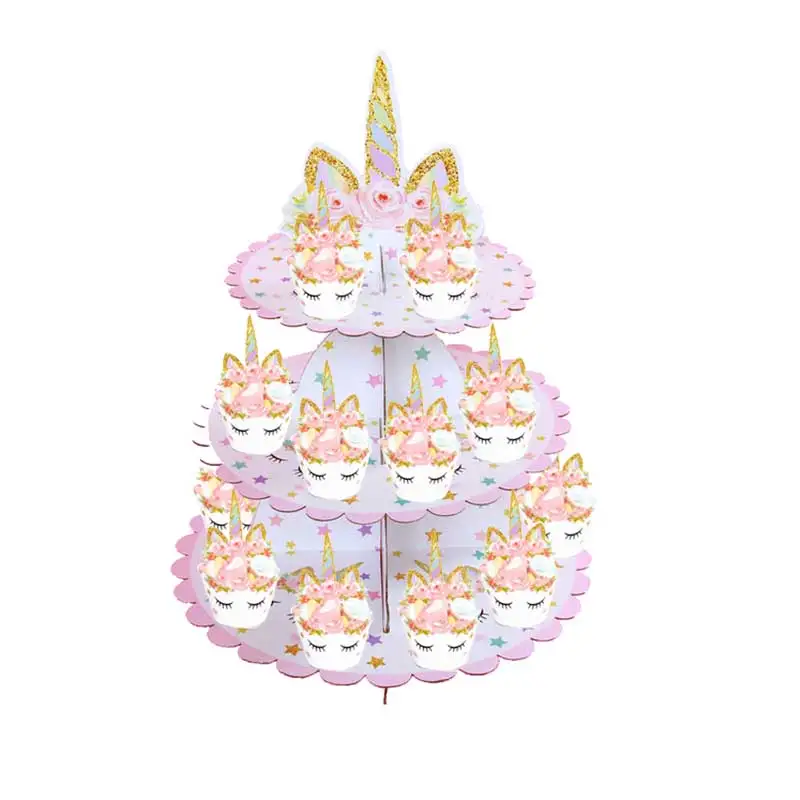 3 Tier 15" tall Unicorn Top Cardboard Cupcake Stand Wedding Dessert Holder Set 
