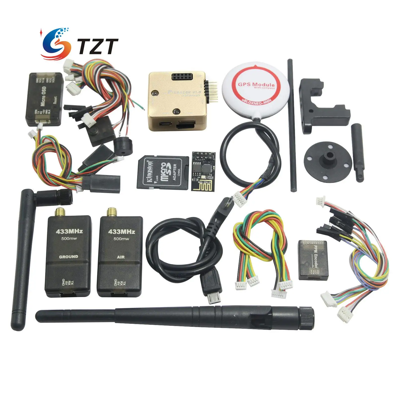 

FPV Pixracer V1.0 Autopilot Xracer FMU V4 Flight Controller with OSD PPM M8N GPS 433Mhz/915Mhz 500mw Telemetry SD Card Gold