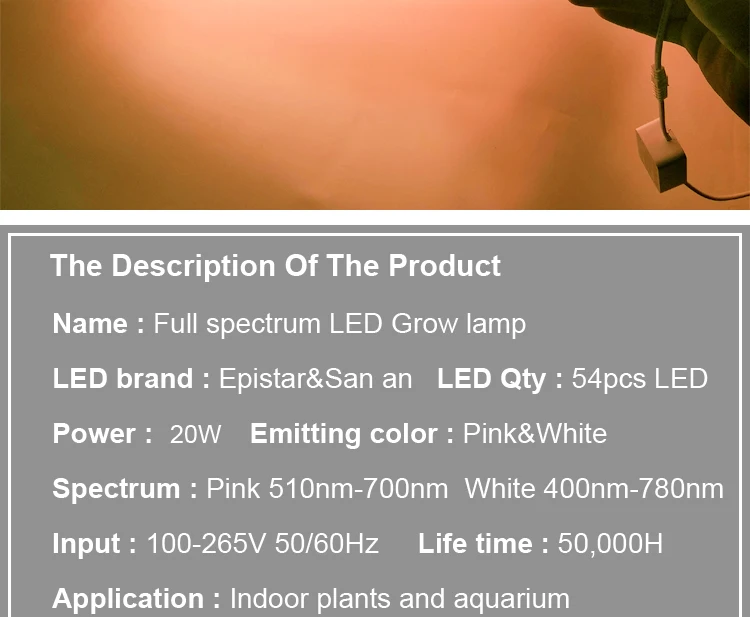 Полный спектр светодиодный светильник для выращивания аквариума 20 Вт 400-780nm белый+ 510-700nm Розовый Светодиодный s используется в комнатных растениях для выращивания овощей