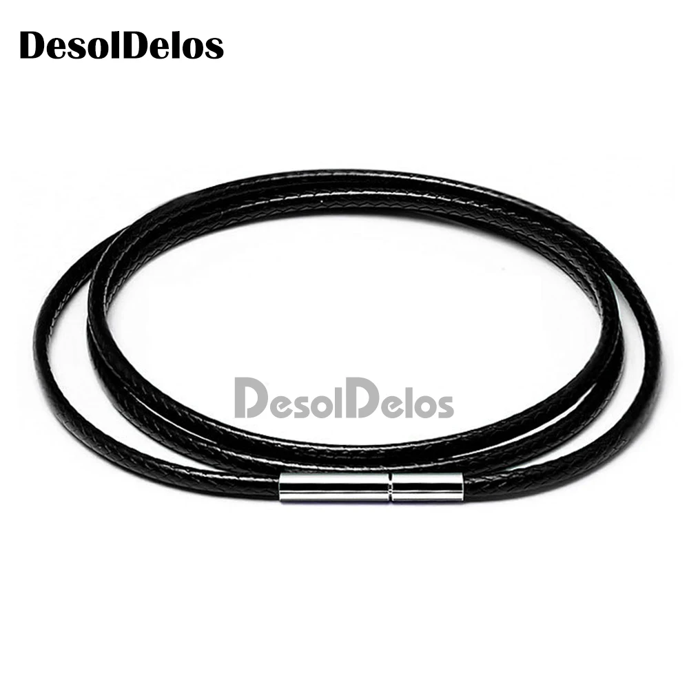 

40-80cm 1-3mm Black Necklace Cord Leather Cord Wax Rope Chain 316L Stainless Steel Tube Clasp DIY Necklaces Jewelry Accessories