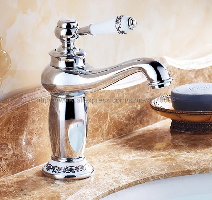 Basin Faucets Chrome Bathroom Deck Mounted Single Handle Single Hole WC Bathroom Faucet Brass Hot and Cold Tap Nnf505