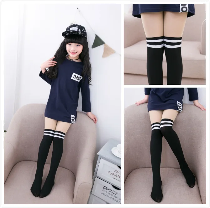 2 to 12 Year Summer Children's Baby Kids Girls Thin Tights Pantyhose Knee Fake Tattoo Velvet Stocking white Cartoon Cat Tights