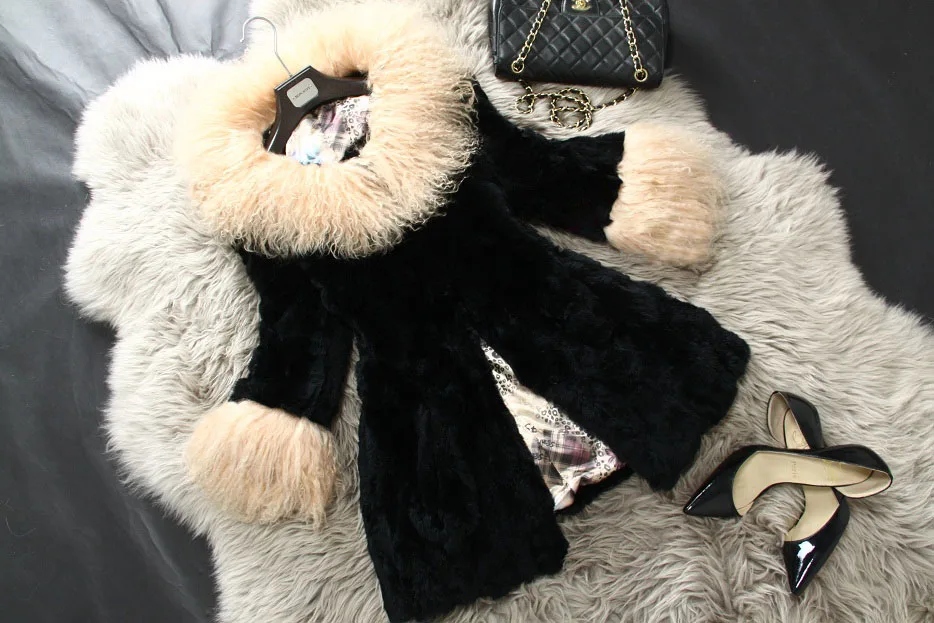 Новое пальто из натурального кроличьего меха, женская меховая куртка из натурального кроличьего меха с монгольским овечьим мехом, подгонянного размера плюс, F305