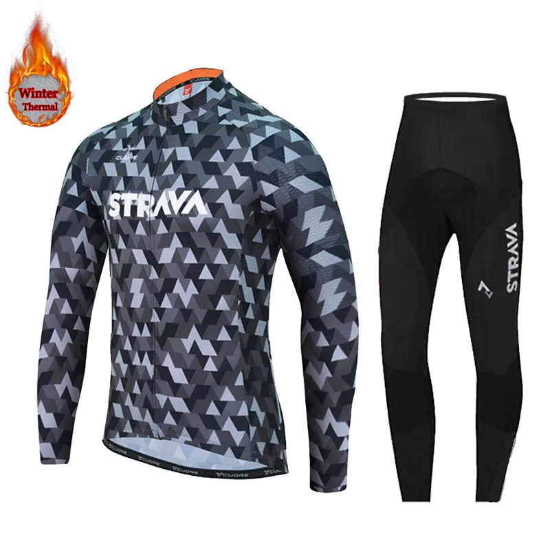 Новинка, зимний комплект из Джерси STRAVA с длинным рукавом для велоспорта, MTB, теплая и ветрозащитная одежда для велоспорта, костюм с ремнем