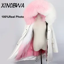 Manteau Для мужчин зима большой реальный роскошный красочные Fox съемный капюшоном+ лайнер Теплая куртка куртки мужской Oversize верхняя одежда, парки