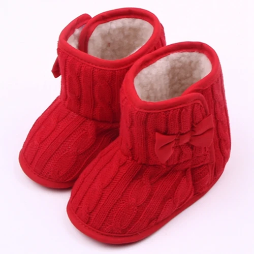 Зимние красивые хлопковые ботинки для новорожденных девочек с бантиком-бабочкой мягкие пинетки для новорождённых обувь для кулак ходунка 0-15 месяцев - Цвет: red