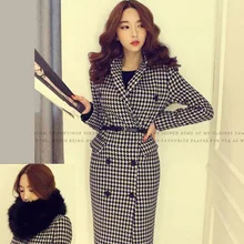 2016 Korean winter fashion slim double breasted turn-down collar long coat trench