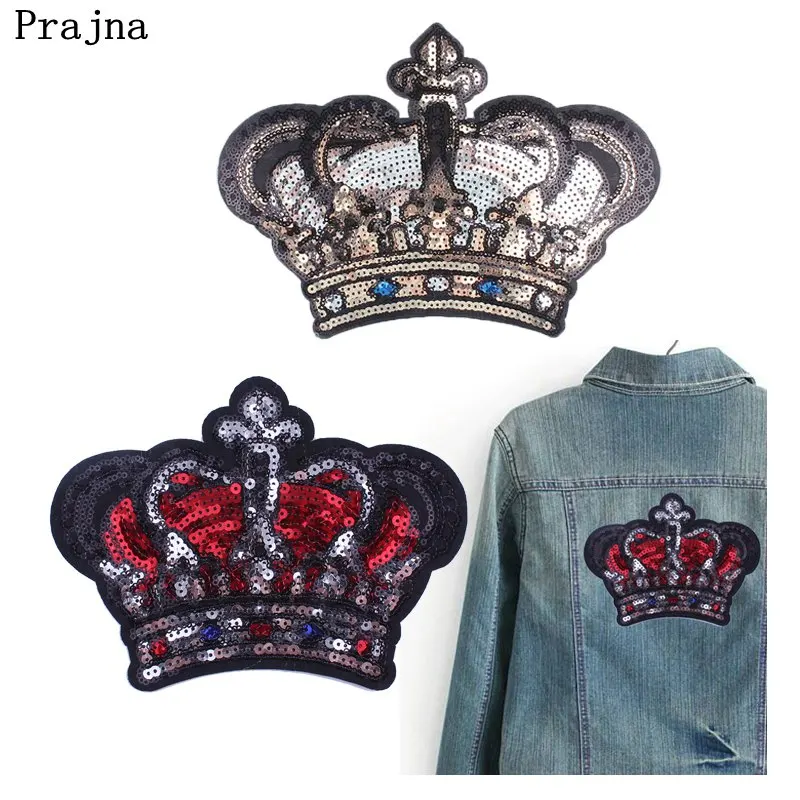 Prajna Королева Корона патчи блестки патч золотой большой размер футболки