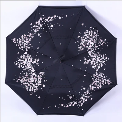 Drop shipping Windproof C-type Folding reverse umbrella hands-free rain/sun women/men outdoor double Layer Inverted zizihua