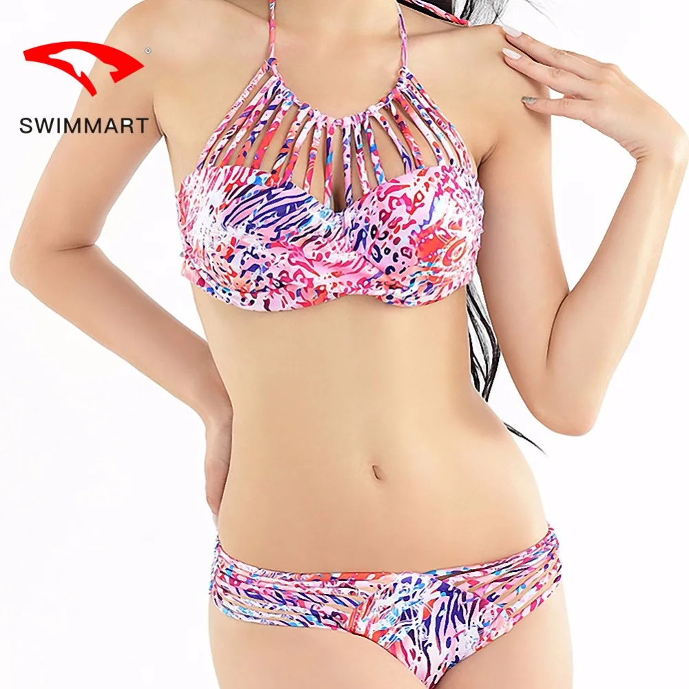 

SWIMMART bikini neon phoenix blinds around the neck tie steel plate size chest gathered bikini multi-line woven swimsuit swimwea