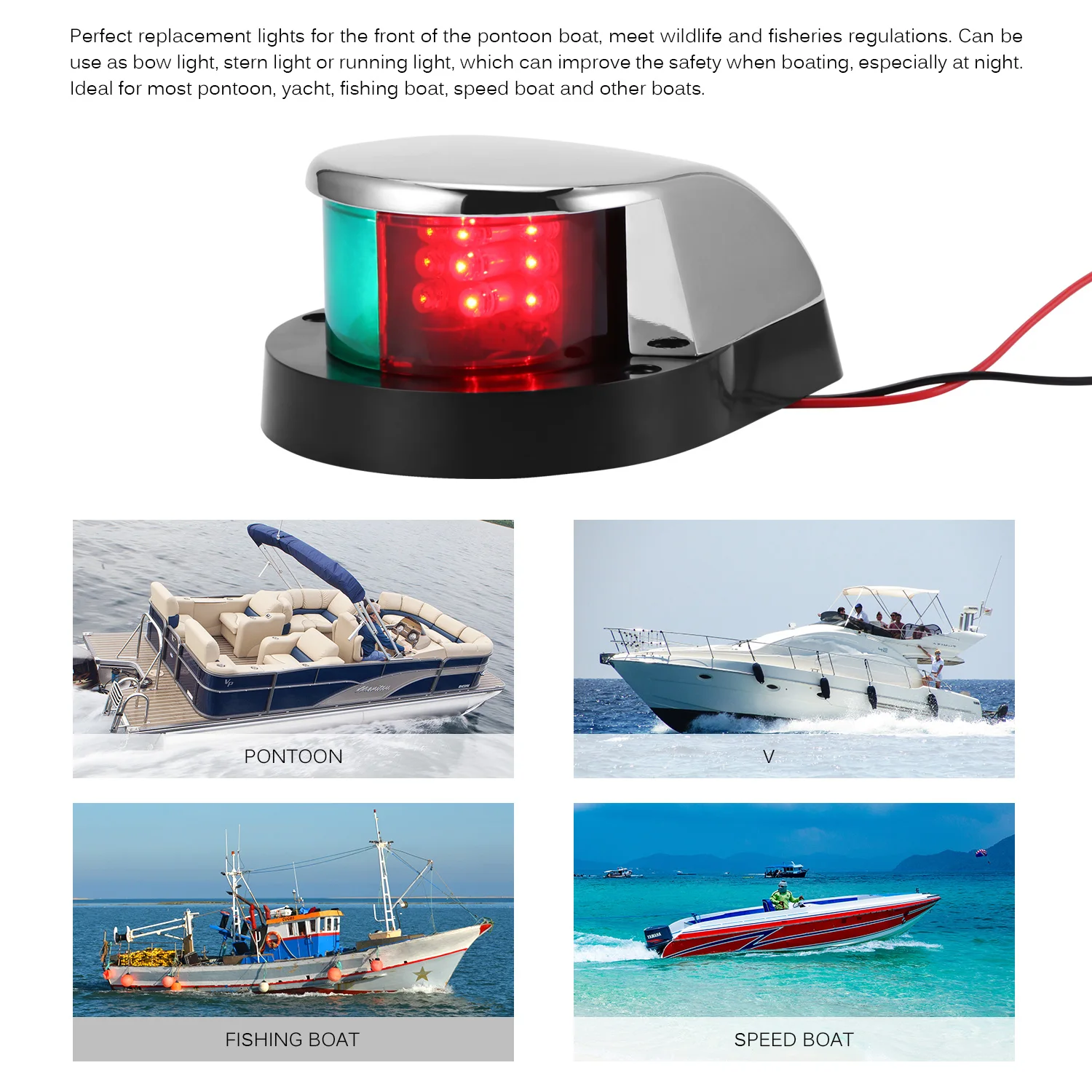 Pactrade Marine Boat Navigation LED Light Green Starboard Red Port White PC IP66
