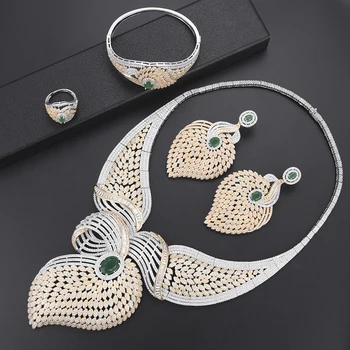 

SisCathy Charms Exaggerated Necklace Earrings Bangle Ring Jewelry Sets For Women Dubai Bridal Wedding Jewelry Making 2019 New
