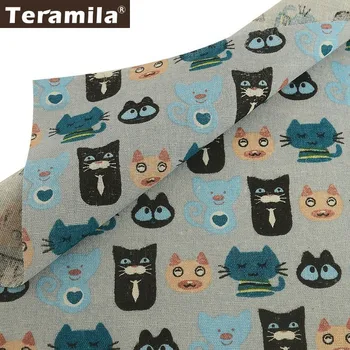 

Teramila Cotton Linen Fabric Meter Cat Cartoon Design DIY Curtains Black Canvas Telas Tissu Tablecloth Cushion Bag Home Textile