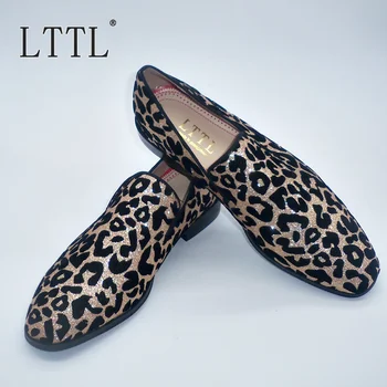 

LTTL Gold Glitter Leopard Print Loafers Men Slip-on Dress Shoes Casual Shoes Luxury Mens Wedding Shoes Plus Size Men's Flats