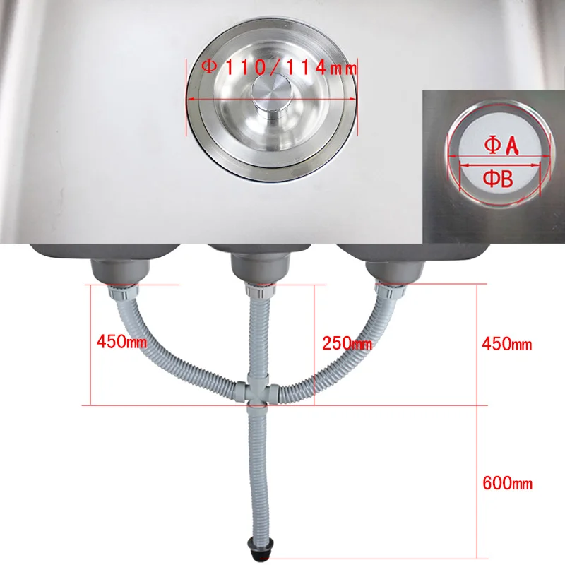  Talea 110mm/114mm Triple Sink strainer wast pipe kit finish filter with drain pipe set Kitchen sink - 32932747592