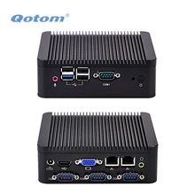 QOTOM Quad core Mini PC with DDR3 RAM and MSATA SSD, 2 LAN, 4 USB, 4 COM, fanless Mini PC bay trail j1900