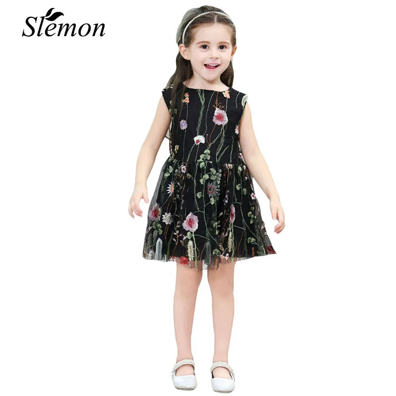 

2018 Kids 1 2 3 4 5 6 7 8 Years Sleeveless Lace Elegant Girls Embroidery Floral Dress Clothing Fashion Gauze Mesh Summer Dresses
