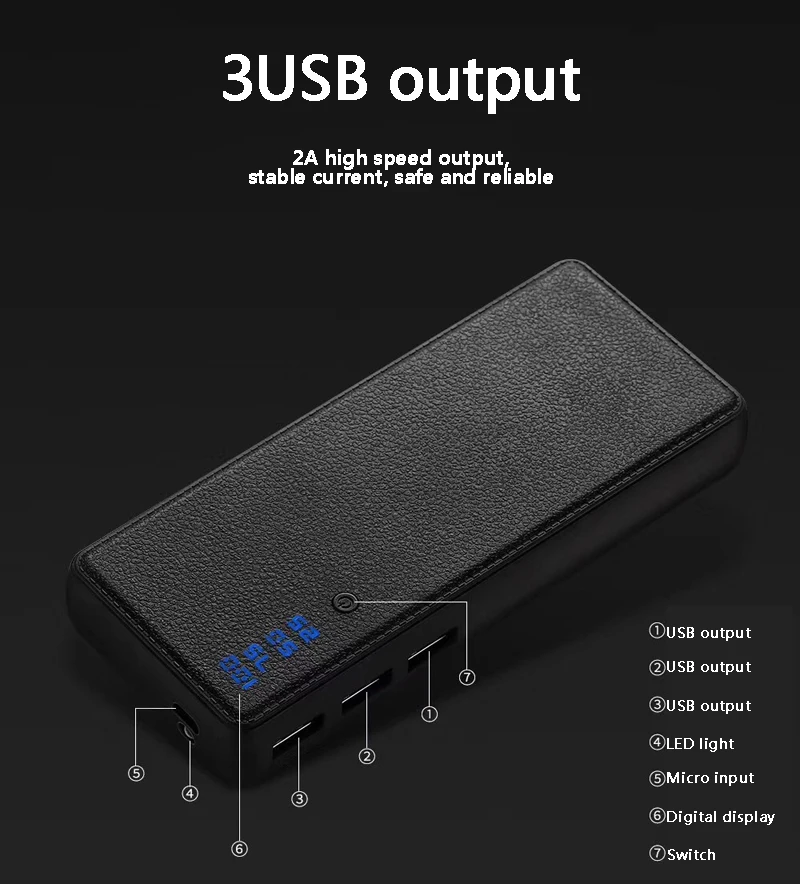 Внешний аккумулятор power Bank 20000 mah, внешний аккумулятор PoverBank 3USB, ЖК-внешний аккумулятор, портативное зарядное устройство для мобильного телефона, для Xiaomi Mi iphone7 5x18650