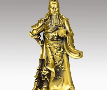 

12''China Bronze Knight Warrier Soldier Guangong Hold Sword Dragon Statue