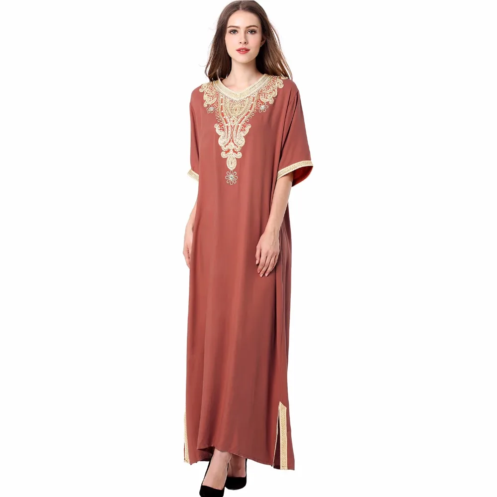 Длинное платье с длинным рукавом Макси мусульманское платье исламский кафтан абайя размера плюс женская одежда большого размера платье винтажная туника с вышивкой