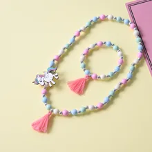 Bonito unicórnio dos desenhos animados flor camisola das crianças colar pulseira para presente das crianças cp2649