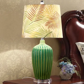 

American ceramic table lamp bedroom bedside lamp pastoral green warm luxury living room decoration hotel villa art lamp ZA419630