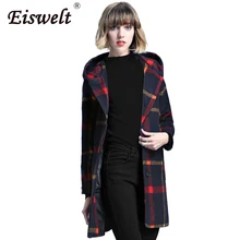 Fashion 2017 Winter Jacket Coats Women Windbreaker Black Women Plaid Trench Coat Hooded Elegant Wool Blend