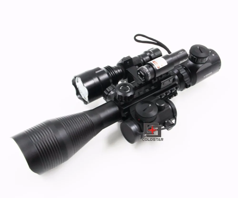 Airsoft C4-12X50EG Compact Combo Optical Rifle Rail Scope & T6 LED Hunting Flashlight C8 Torch Flash Light & Red dot sight