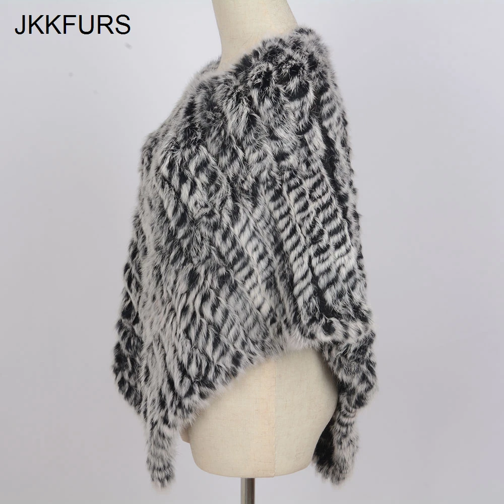 Womens Knitted Poncho Real Rabbit Fur Fashion Style Winter Autumn Warm Fur Shawl Ladies Top Quality Cape S1071S