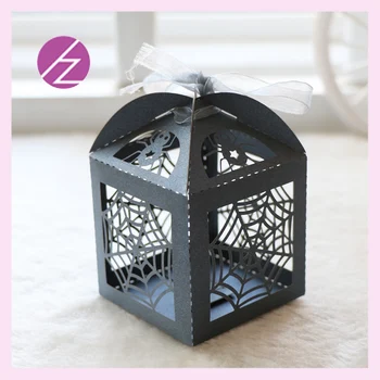 

50pcs/lot Delicate Laser Cut Carved Wedding Favor Box Halloween Theme Spider Web Pattern Box Decoration For Halloween