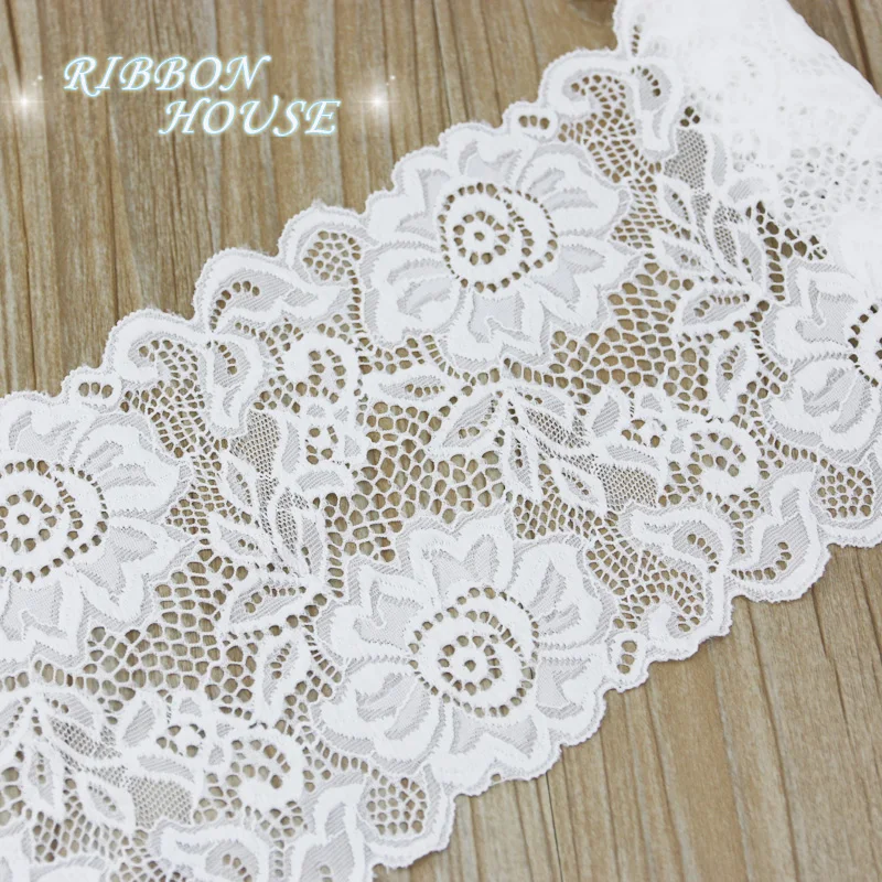 (3 Meter) 15cm White Elastic Lace Fabric French Hollow Underwear