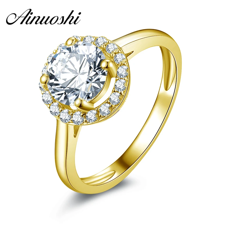 

AINUOSHI 10k Solid Yellow Gold Wedding Ring 1.25 ct Round Cut Glorious Simulated Diamond Band Simple Style Halo Women Gold Rings