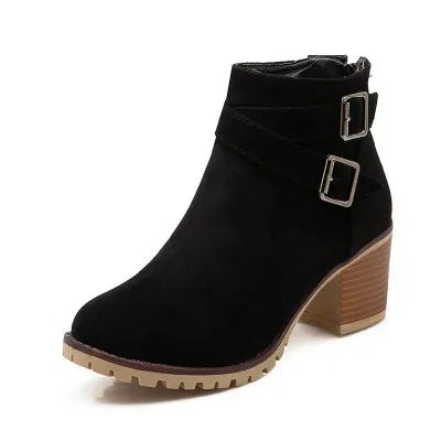 GOXPACER/Новая модная Осенняя женская обувь; кожаная обувь с пряжкой; женские ботинки из нубука; женские мотоциклетные ботинки с пряжкой размера плюс - Цвет: Черный