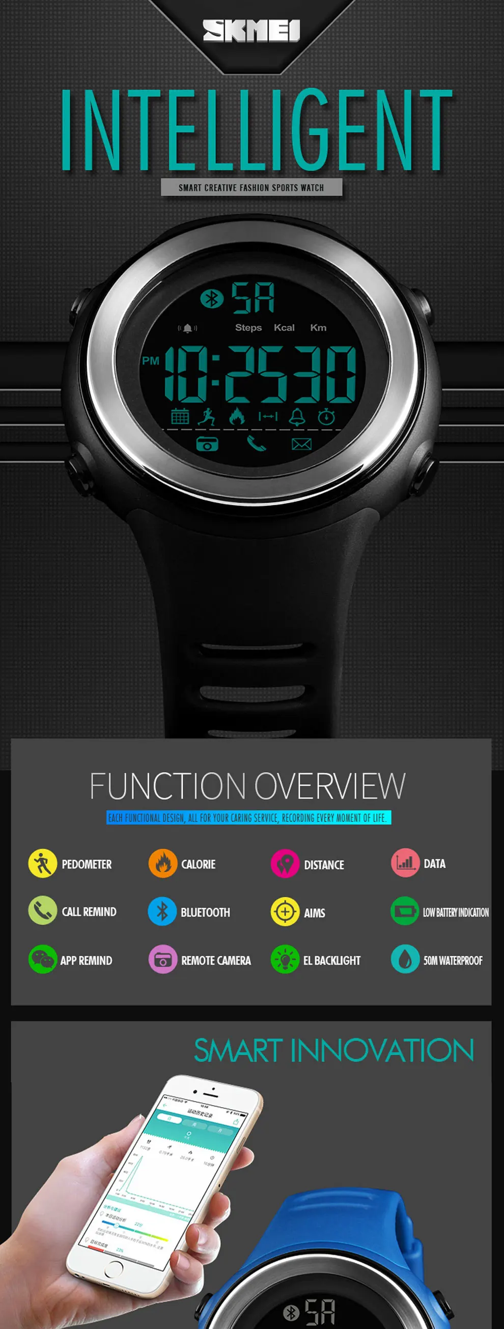 SKMEI Bluetooth Смарт спортивные часы мужские модные цифровые шагомер калории фитнес часы водонепроницаемые наручные часы Relogio Masculino