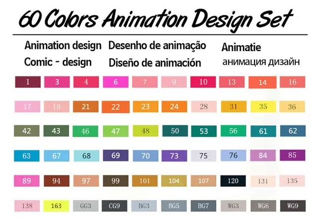 TouchFive Художественный набор маркеров для эскизов, кисть для рисования, манга, анимационный дизайн, 168 цветов, двухглавый алкогольный маркер с чернилами на масляной основе - Цвет: 60 Animation Set