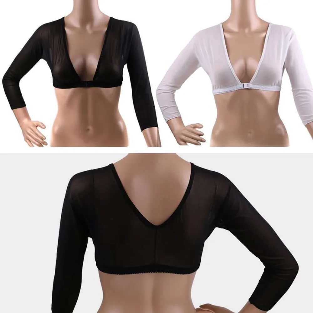 Fashion NEW Plus Size Seamless Arm Shaper Short Cropped Navel Mesh Cardigan Hot Black White Colors Wire Free#25