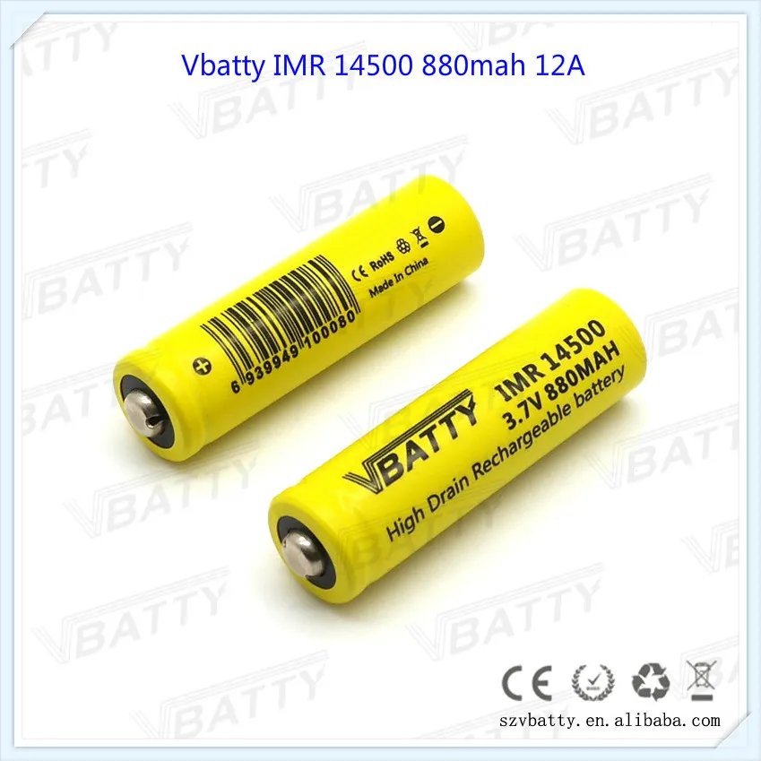 Высокое качество Vbatty IMR 14500 880mah 12A 3 7 V перезаряжаемый литий полимерный аккумулятор