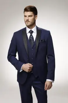 

Custom Made Groom Tuxedo Navy Blue Groomsmen Peak Lapel Wedding/Dinner Suits Best Man Bridegroom (Jacket+Pants+Tie+Vest) B500