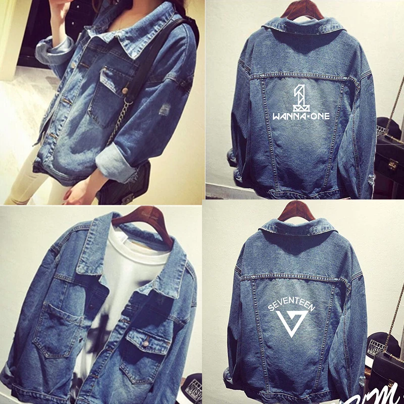 

New Harajuku Kpop Album Got7 Wanna One SEVENTEEN Clothes Long Sleeve Streetwear Jeans Jacket Hip Hop Denim Jackets Coats