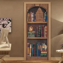 Самоклеящаяся дверная наклейка Европейский стиль ретро 3D книжная полка картина маслом обои Гостиная Кабинет домашний Декор 3D наклейка