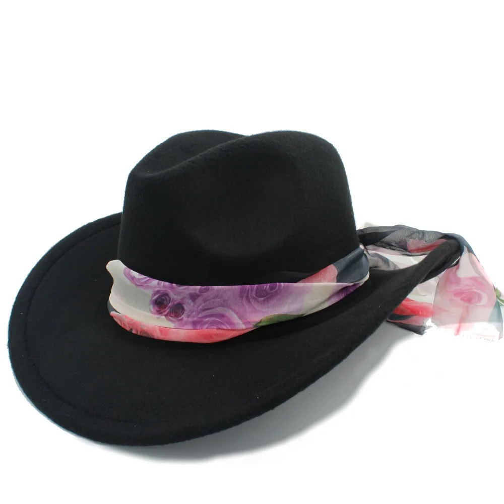 Модная женская мужская шерстяная западная ковбойская шляпа для элегантной леди в западном стиле с широкими полями, Крестный отец Sombrero Cowgirl Jazz Sun cap