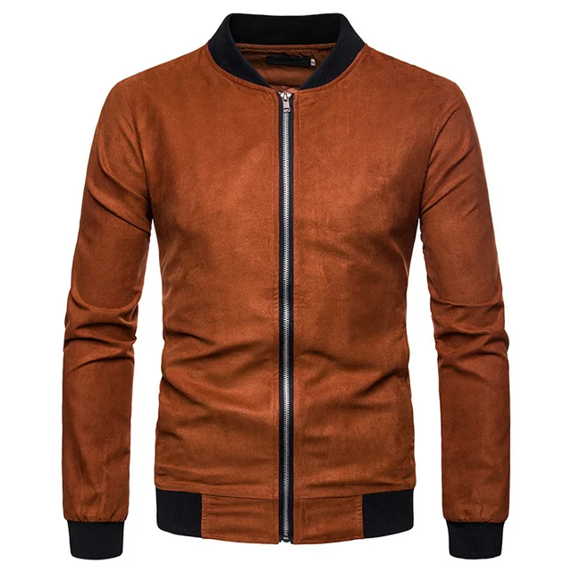 High Quality Suede Baseball Jacket Men 2018 Autumn Winter Stand Collar