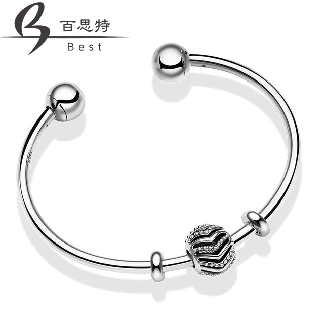 

BEST 100% 925 Sterling Silver B801195 New Stylish Wish Beaded Charm Moments Sliding Bangle Set Adjustable Size Free Shipping