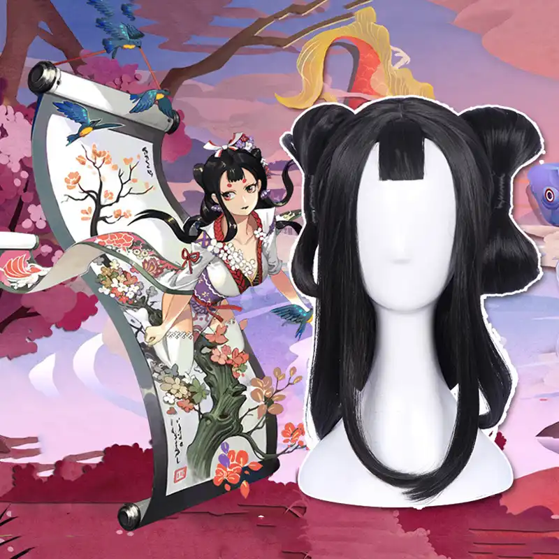 Game Onmyoji Cosplay Wig Kacho Huugetu Cosplay Wig Hair Long Black