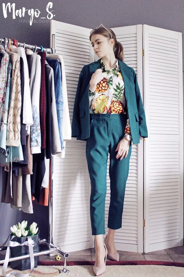 2018 Pure Color  Simple Boyfriend Suit Jacket Small Pants Seven Length Pant Long Sleeves Jacket Office Lady Green Suit Femme