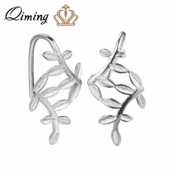 QIMING 2018 элегантный оставить серьги в форме листа для женщин дамы мать подарок серебряные ювелирные изделия, серьги Свадебные аксессуары