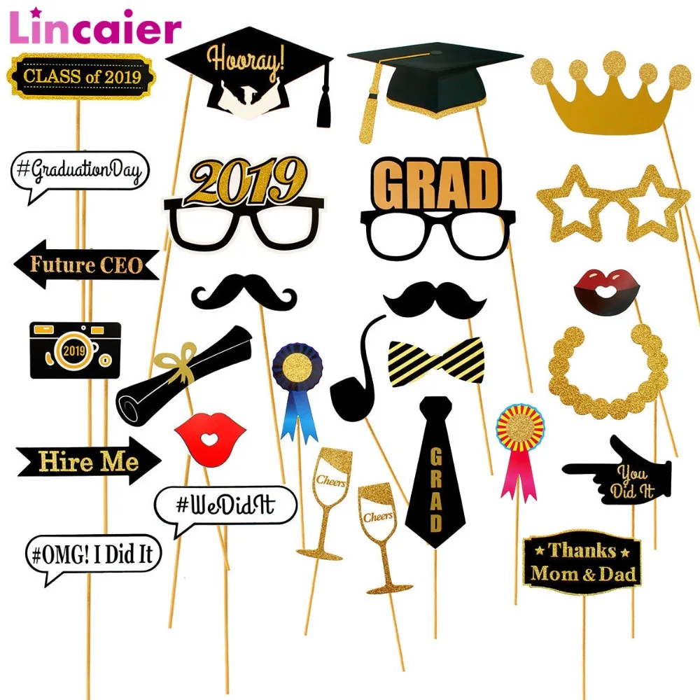 

Lincaier Photobooth Props Graduation Party Decoration 2019 Bachelor Cap Grad Congrats Graduated Photo Booth Supplies