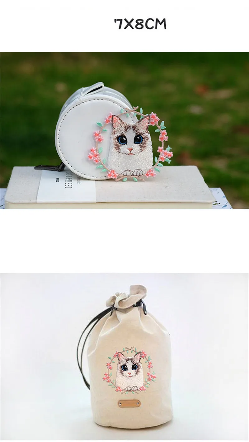 Бренд AHYONNIEX, милый венок, цветок, кошка, нашивка, железные нашивки Для справочной работы, одежда, аппликация для обуви, сумки, аксессуары для творчества