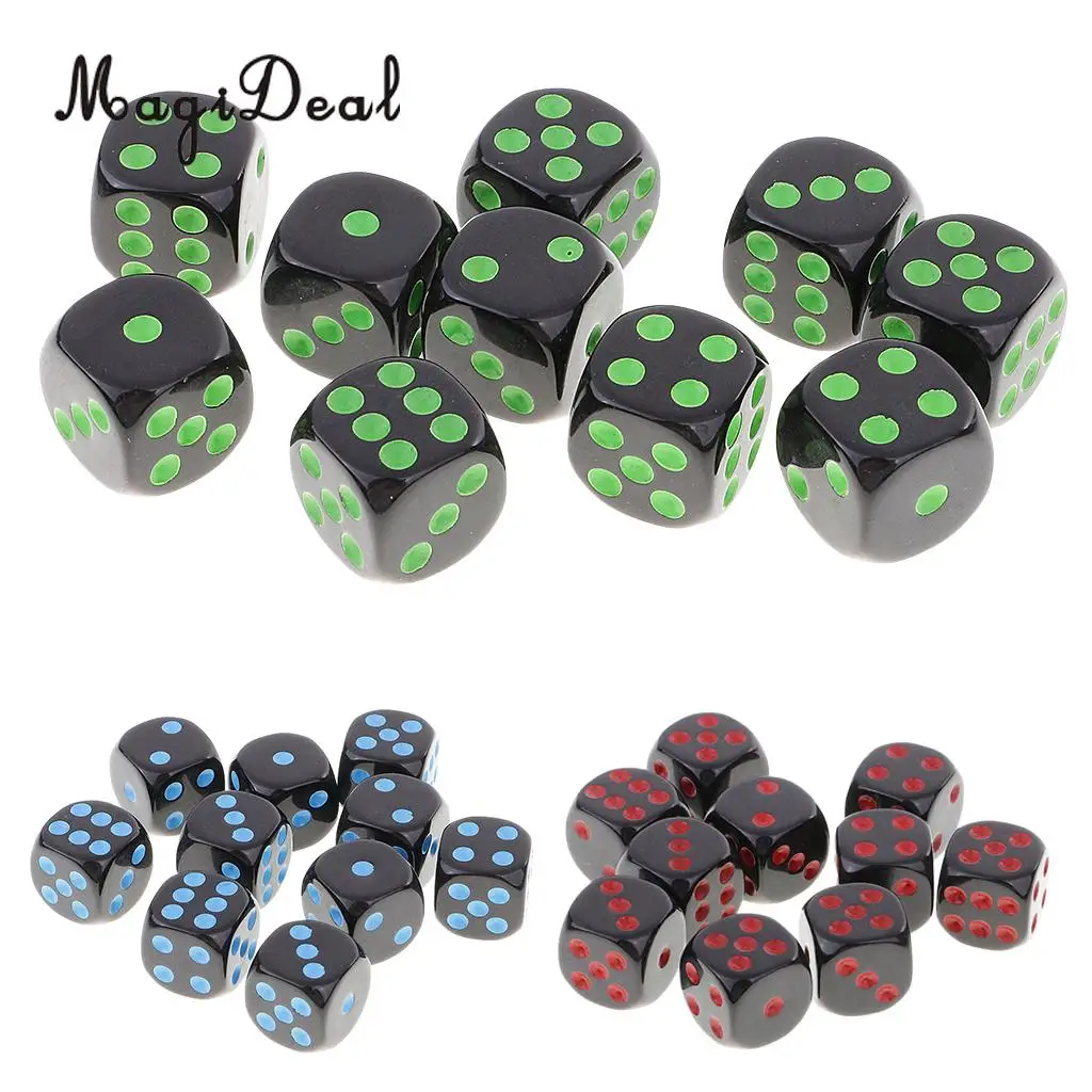 MagiDeal Durable 10Pcs Plastic D6 Dice Set for Dungeons& Dragons RPG Table Board Game Party Club Pub Dice Accessory 3 Colors